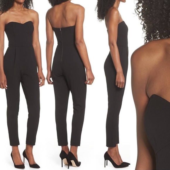Adelyn Rae Pants - Adelyn Rae Black Strapless Jumpsuit with Pockets